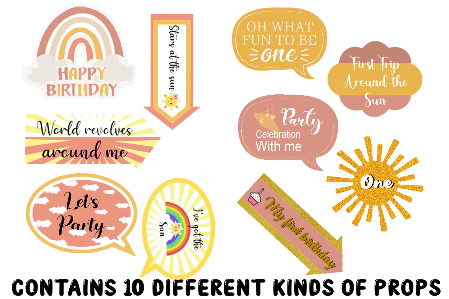 First Trip Around the Sun Theme Birthday Party Photo Booth Props Kit