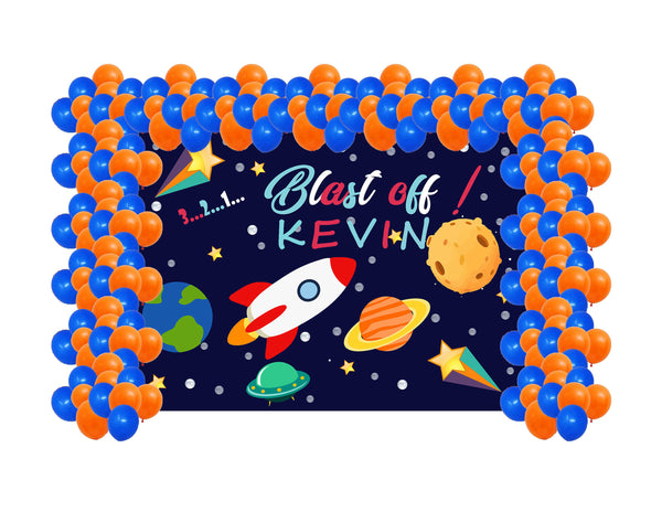 Space Theme Birthday Party Decoration Kit with Backdrop & Balloons