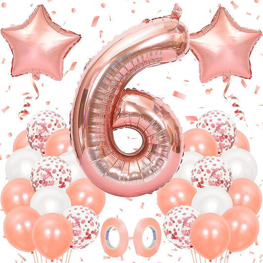 16 Inch Rose Gold Number 6 Balloon, Large Helium Balloon Birthday Party Decorations for Girls, Rose Gold Latex Balloons, 2 Year Party Supplies for Baby Shower Birthday Celebration