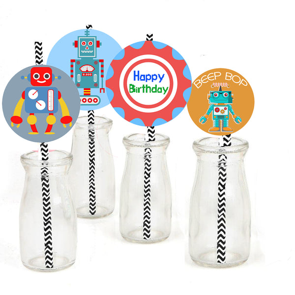 Robot Theme Birthday Party Straws