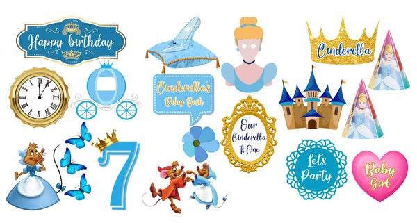 Cinderella Theme Birthday Party Photo Booth Props Kit