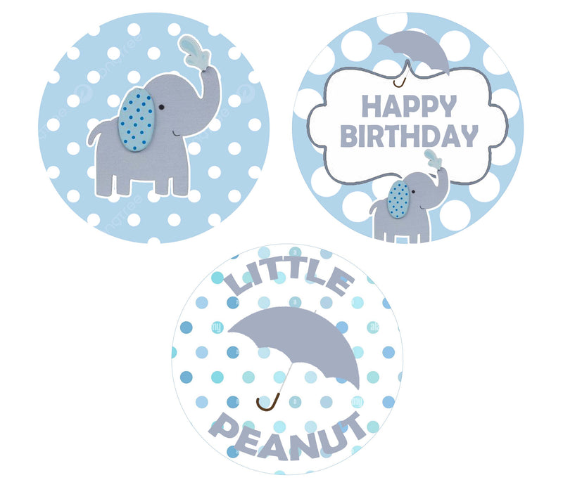 Elephant Theme Birthday Party Cupcake Toppers