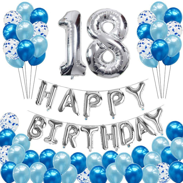 18TH Birthday Decoration KIT "Silver Number 18 Birthday Balloons ,Blue Confetti Balloons