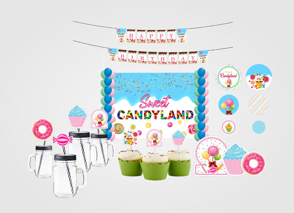 Candyland Theme Birthday Party Complete Party Kit with Backdrop & Decorations