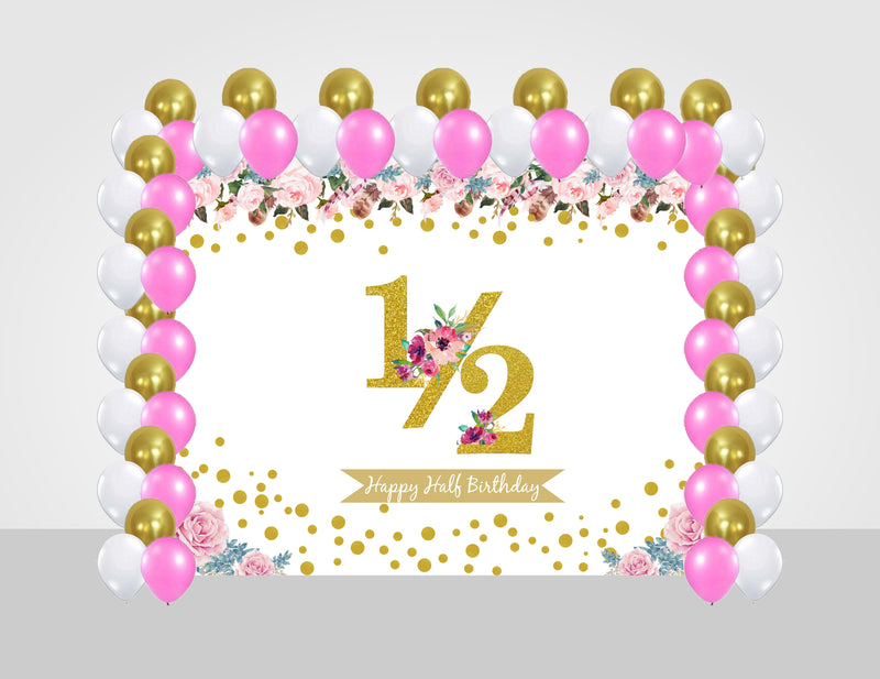 Half Birthday Girls Decoration Kit With Backdrop And Balloons