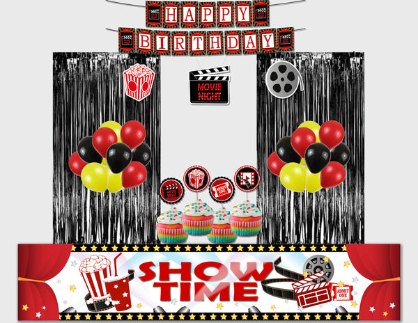 Movie Night Theme Combo Kit for Decoration with Foil Curtain