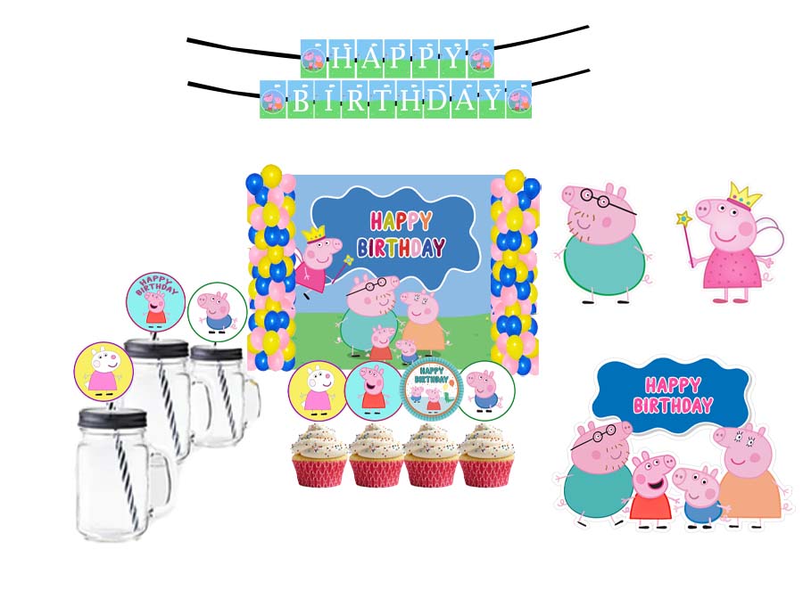 Peppa Pig Theme Birthday Party Combo Kit with Backdrop & Decorations