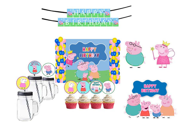 Peppa Pig Theme Birthday Party Combo Kit with Backdrop & Decorations