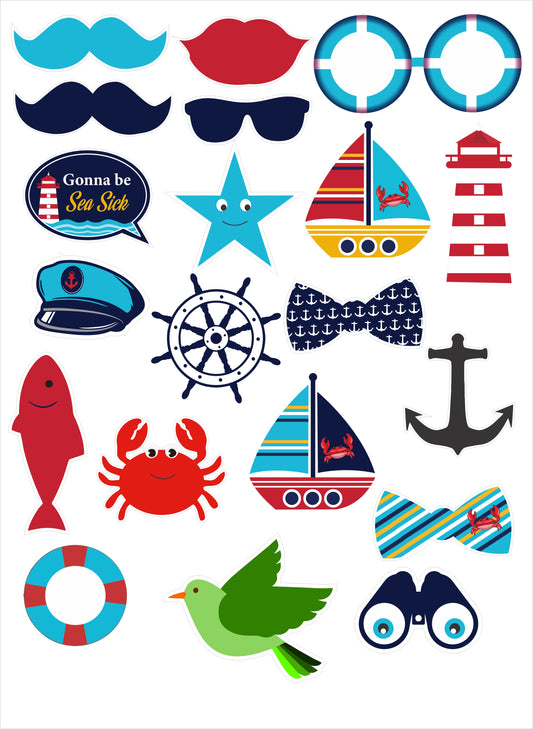 Nautical Ahoy  Theme Birthday Party Photo Booth Props Kit