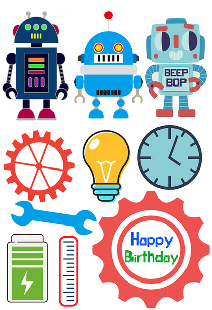Robot Theme Birthday Party Cake Topper