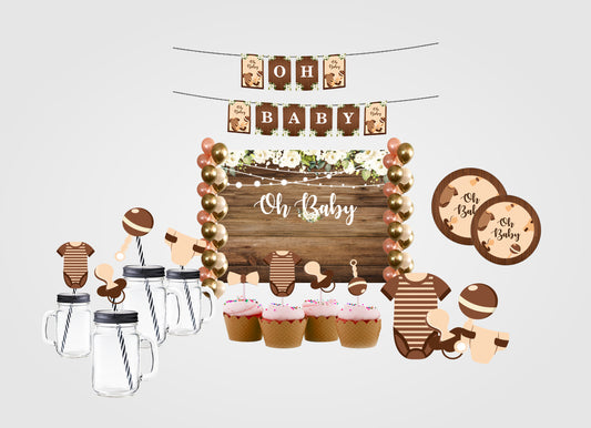 Oh Baby Complete Party Kit with Backdrop & Decorations