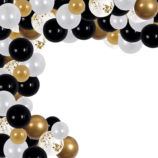 120pcs Black Golden Balloon ,Garland kit with Confetti, White Golden Balloon, Golden Balloon Arch, Used for Halloween, Birthday, Wedding, Bath and Festival Decoration (Balloons)