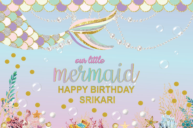 Personalize Mermaid Birthday Backdrop Banner