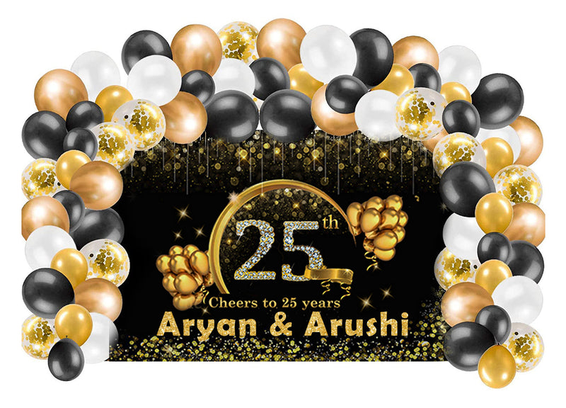 25th Anniversary Party Decoration Kit with Backdrop & Balloons