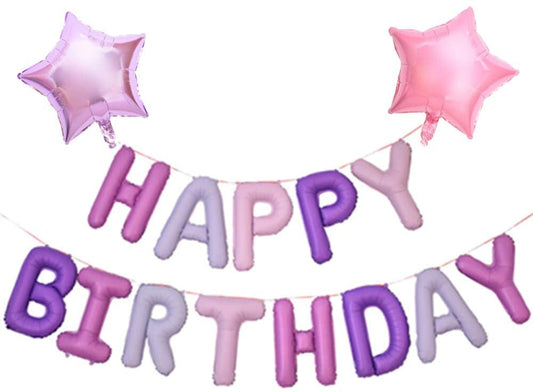 Girls Happy Birthday Balloon Banner Pink Purple – 16 Inch Self Inflating Happy Birthday Banners Balloons with 2 Pack 18in