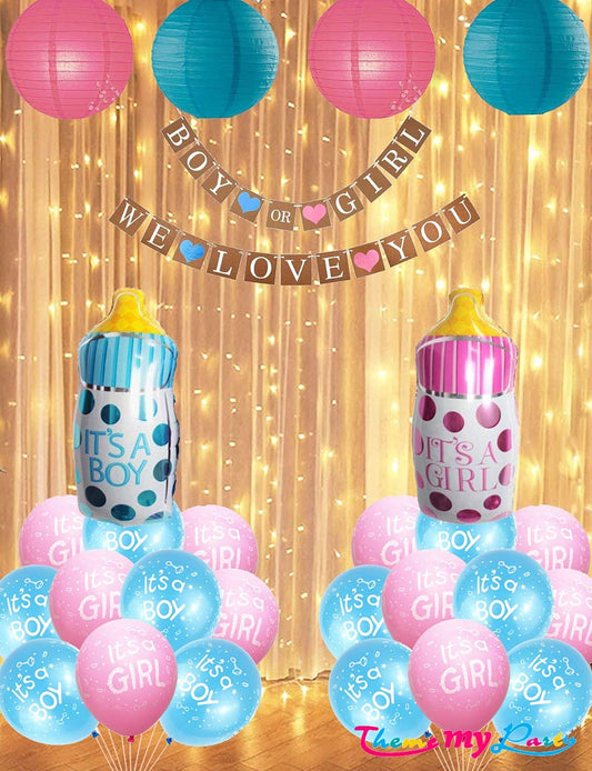 28 pcs Baby Shower Decoration Combo for Banner and Metallic Blue, Pink Balloons with Led Light (Baby Shower)