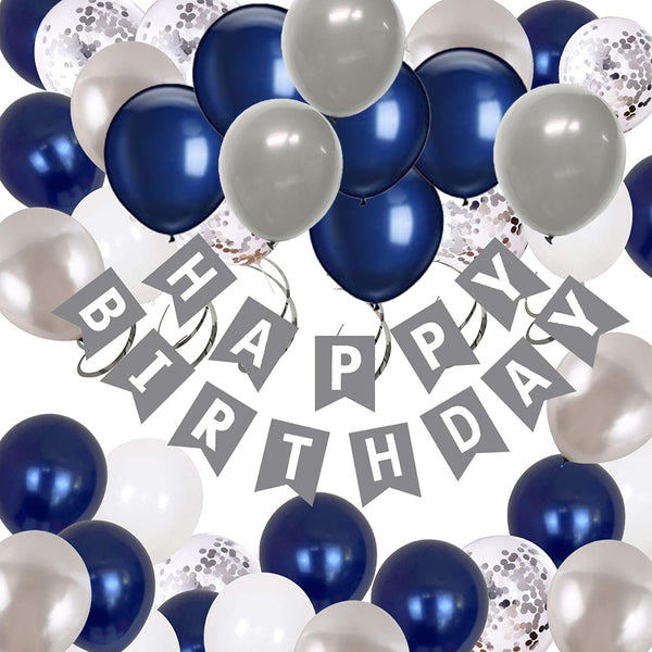 Birthday Decorations, Happy Birthday Decoration for Men Party Balloons for Boys Kit Sliver Blue Confetti Balloons and Swirl 13th 16th 18th 21st 30th 40th 50th 60th Party Supplies
