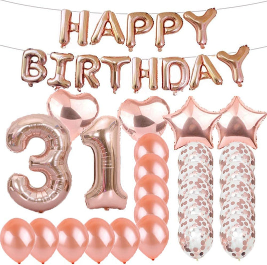 31th Birthday Decorations Party Supplies,Rose Gold Number 31 Balloons,31th Foil Balloons Latex Balloon Decoration,Great 31th Birthday Gifts for Girls