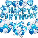 Birthday Party Decoration Boys, Blue Happy Birthday Banner Confetti Balloon Heart Star Balloon Birthday Table Confetti for Baby Shower Kid Girl Man Birthday Supplies (Happy Birthday)