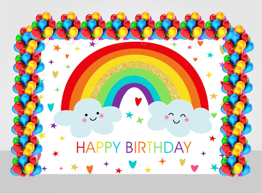 Rainbow  Theme Birthday Party Decoration Kit with Backdrop & Balloons
