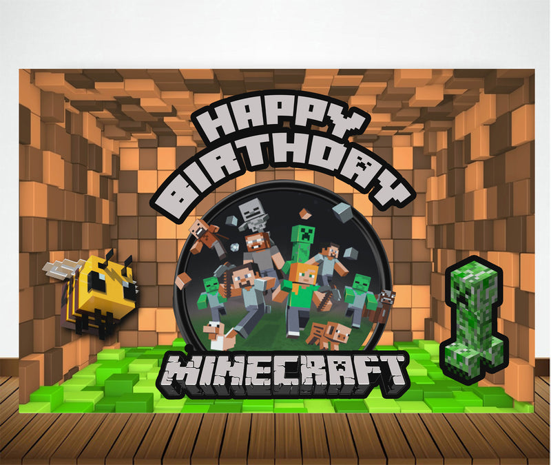 Minecraft Theme Birthday Party Backdrop