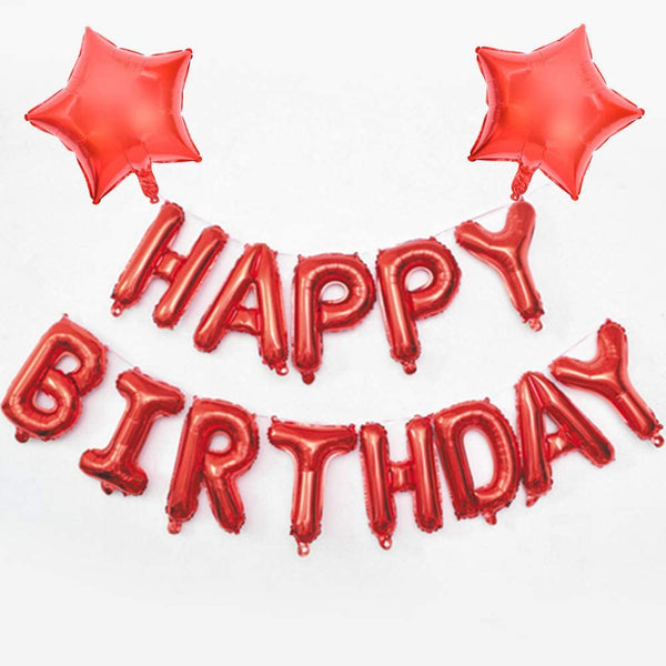 Happy Birthday Balloon Banner Red 16 inch Letters Foil Boys Girls Men Women Birthday Party Decorations Supplies Including 2 Pack Large 18 Inch Red Stars Ballloons