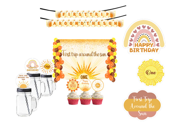 First Trip Around the Sun Theme Birthday Party Combo Kit with Backdrop & Decorations