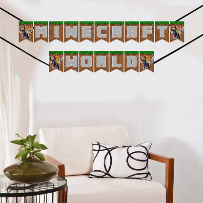 Minecraft Theme Birthday Party Banner for Decoration