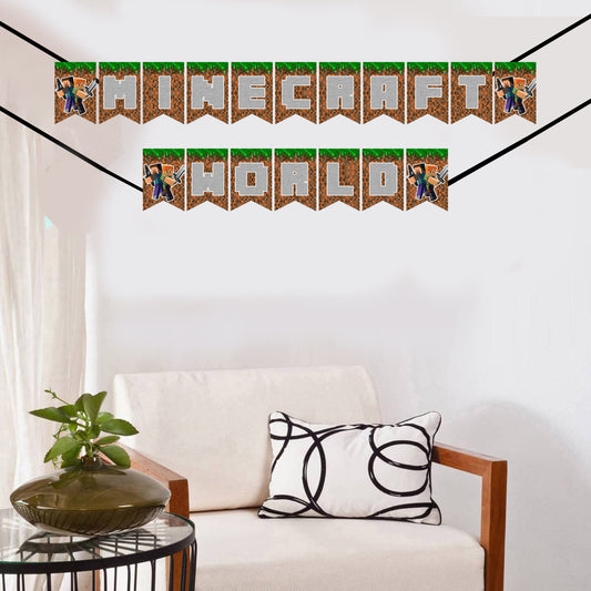 Minecraft Theme Birthday Party Banner for Decoration