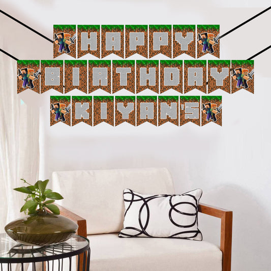 Minecraft Theme Birthday Party Banner for Decoration