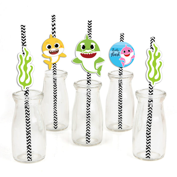 Baby Shark Theme Birthday Party Paper Decorative Straws