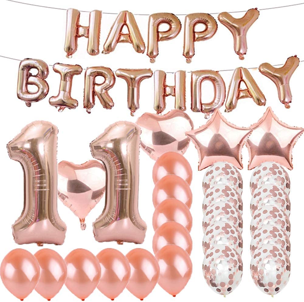 Sweet 11th Birthday Decorations Party Supplies,Rose Gold Number 11 Balloons,11th Foil Balloons Latex Balloon Decoration,Great 11th Birthday Gifts for Girls