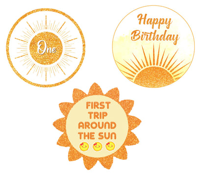 First Trip Around the Sun Theme Birthday Party Cupcake Toppers