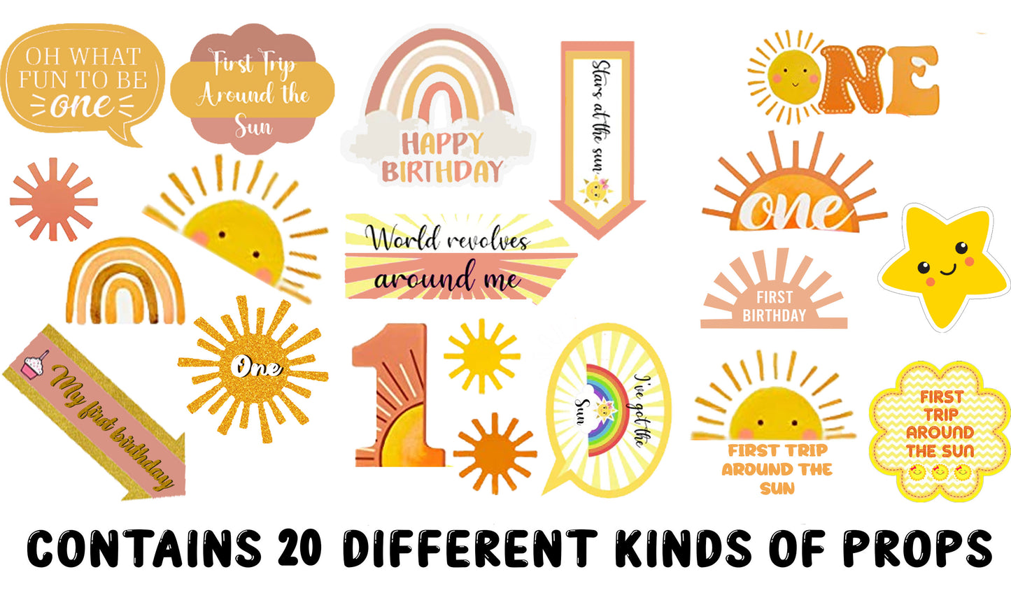 First Trip Around the Sun Theme Birthday Party Photo Booth Props Kit