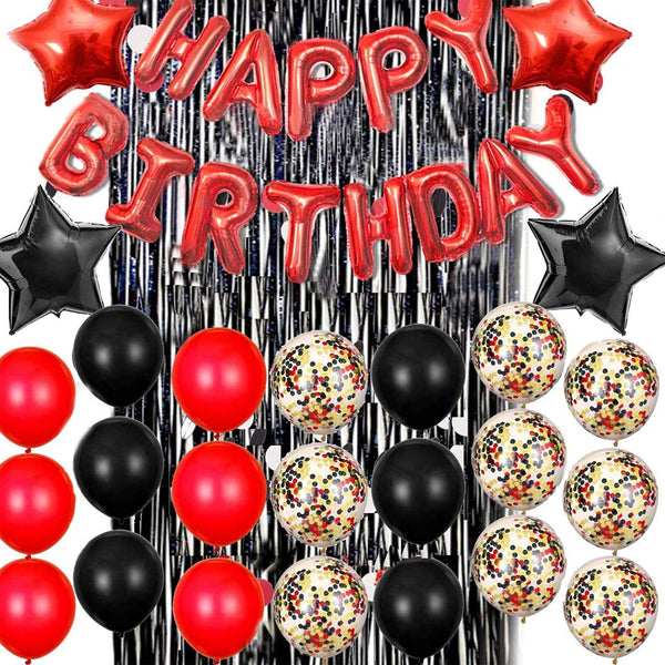 Black and Red Birthday Decorations Birthday Party Balloons Supplies Happy Birthday Banner Balloons