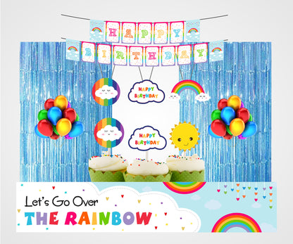 Rainbow Theme Birthday Complete Party Kit with Backdrop & Decorations