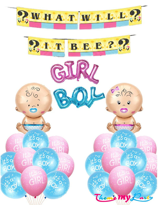 What Will It Bee Baby Shower Decoration Combo kit for Banner and Baby Shower Balloons