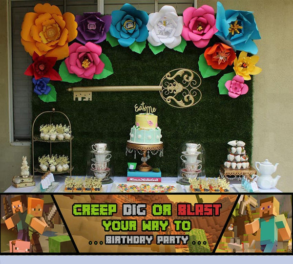 Minecraft Theme Birthday Long Banner for Decoration