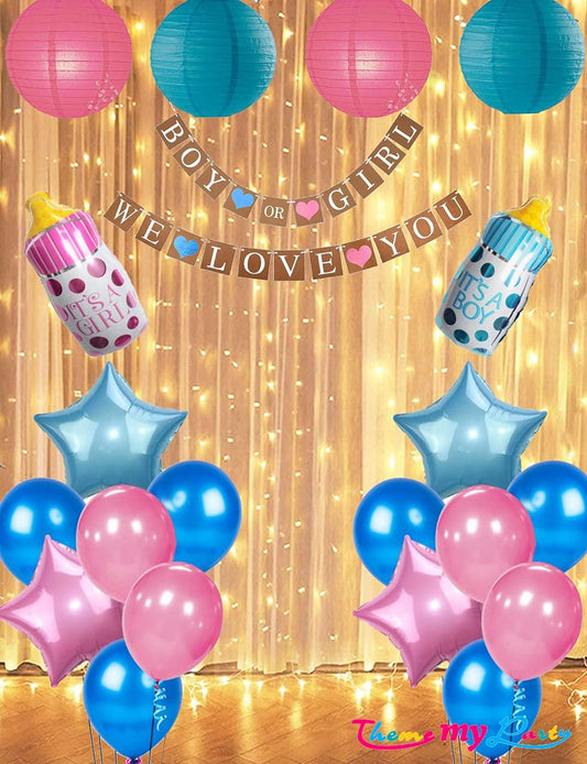 Boy Or Girl We Love You  22 pcs Baby Shower Decoration Combo for Banner and Metallic Blue, Pink Balloons with Led Light (Baby Shower)