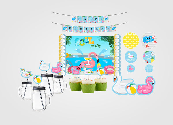 Pool Party Decoration Kit With Backdrop And Decorations