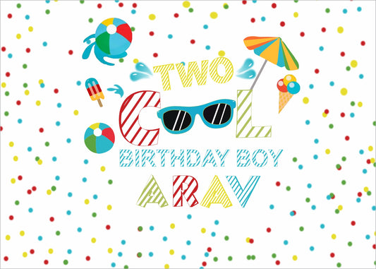 Personalize Two Cool Birthday Party Backdrop Banner