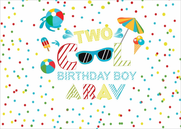 Personalize Two Cool Birthday Party Backdrop Banner