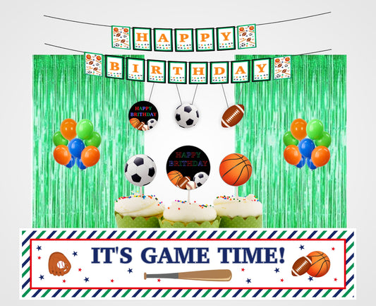Sports  Theme Birthday Complete Party Kit with Backdrop & Decorations