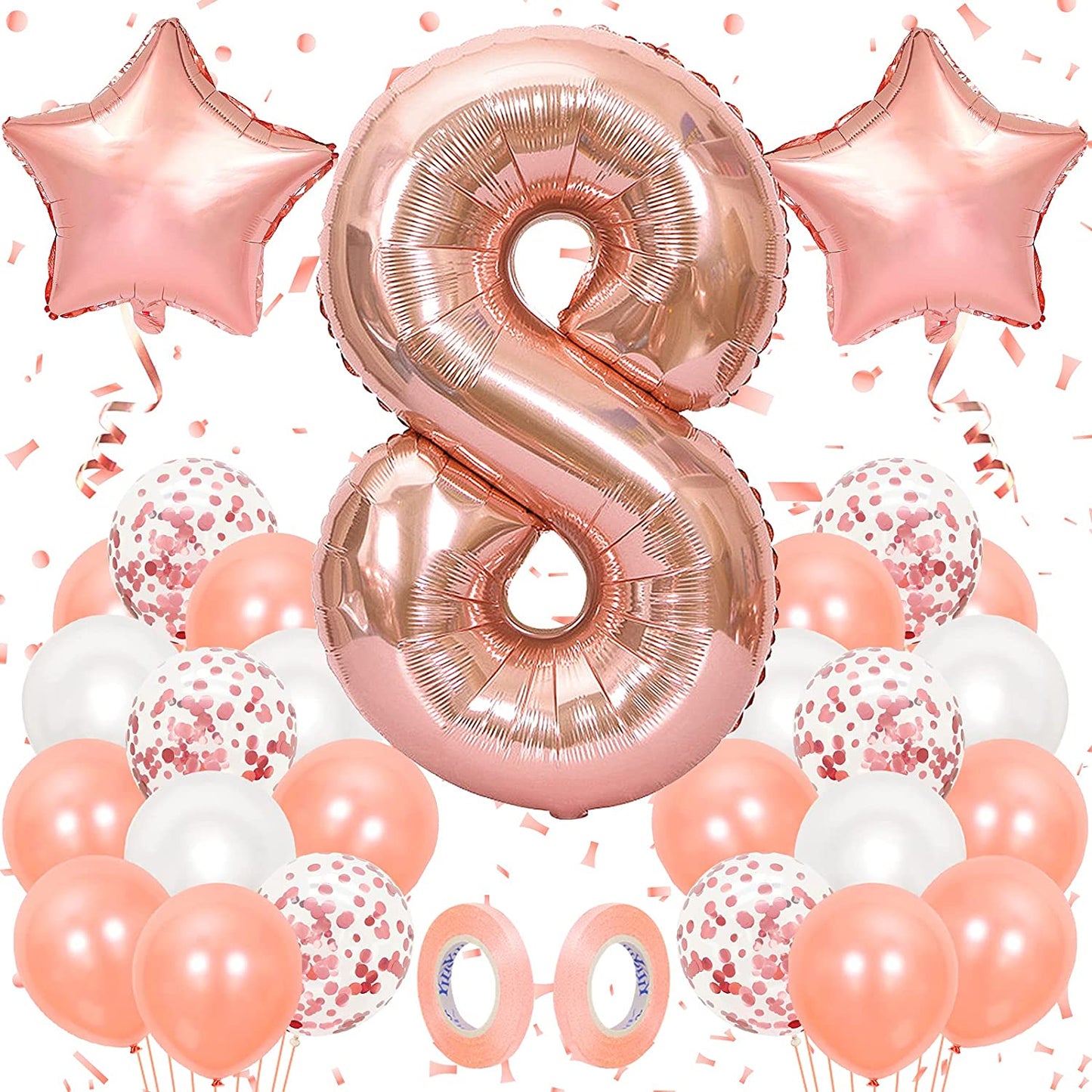 16 Inch Rose Gold Number 8 Balloon, Large Helium Balloon Birthday Party Decorations for Girls, Rose Gold Latex Balloons, 2 Year Party Supplies for Baby Shower Birthday Celebration