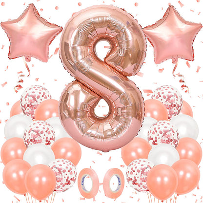 16 Inch Rose Gold Number 8 Balloon, Large Helium Balloon Birthday Party Decorations for Girls, Rose Gold Latex Balloons, 2 Year Party Supplies for Baby Shower Birthday Celebration