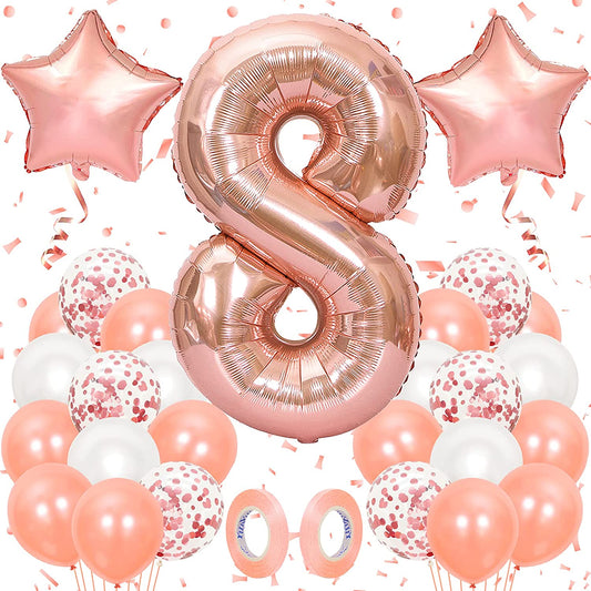 16 Inch Rose Gold Number 8 Balloon, Large Helium Balloon Birthday Party Decorations for Girls, Rose Gold Latex Balloons, 2 Year Party Supplies for Baby Shower Birthday Celebration
