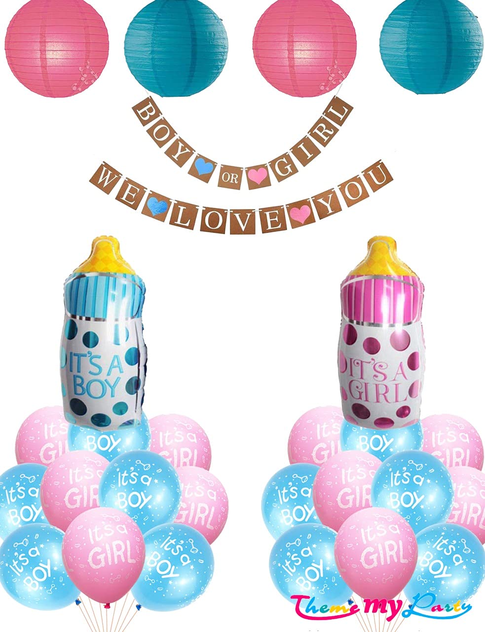 Boy Or Girl We Love You  27 pcs Baby Shower Decoration Combo for Banner and Metallic Balloons with Baby Shower foil Balloons