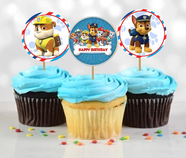 Paw Patrol Theme Birthday Party Cupcake Toppers