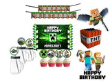 Minecraft Theme Birthday Party Combo Kit with Backdrop & Decorations