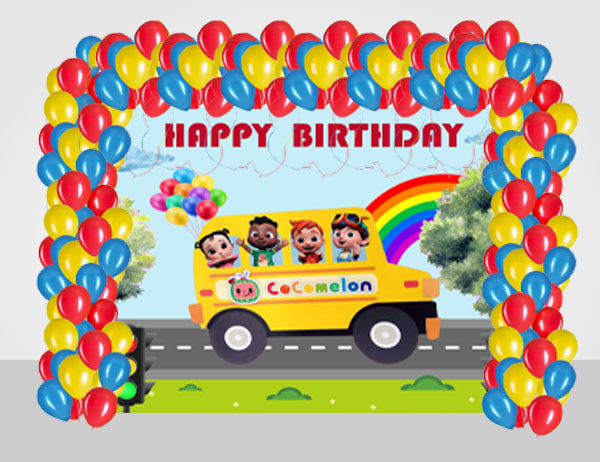 Cocomelon Theme Birthday Party Decoration kit with Backdrop & Balloons